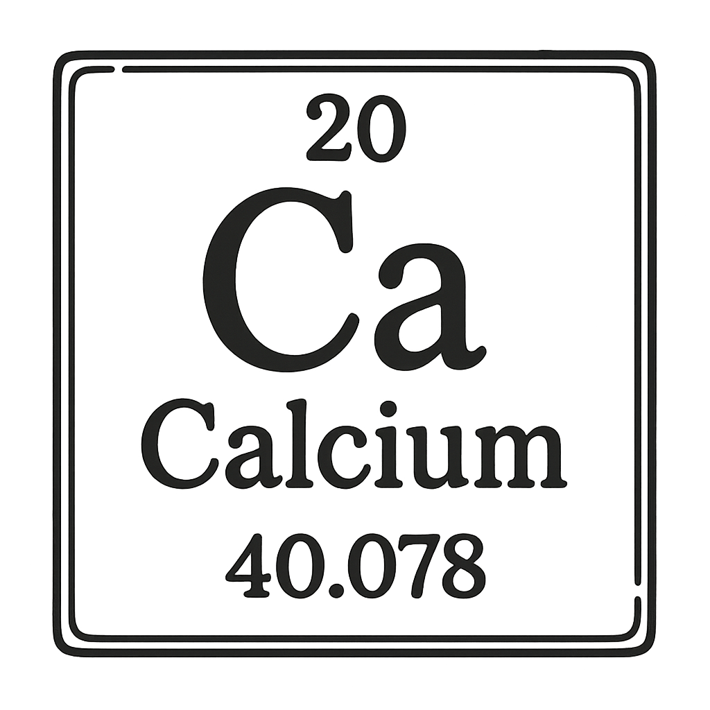 A line art, nostalgic graphic of calcium's entry on the periodic table, use a dark color for the lines and text – a t-shirt design