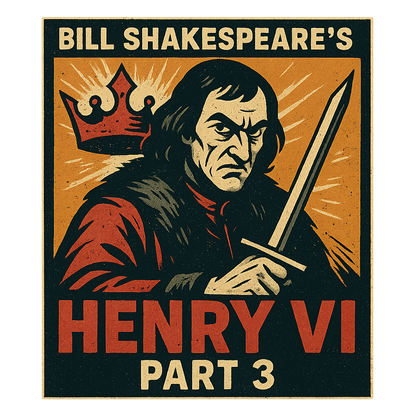 A retro, edgy graphic of a visual representation of a key theme and character from william shakespeare's henry vi, part 3 – a t-shirt design