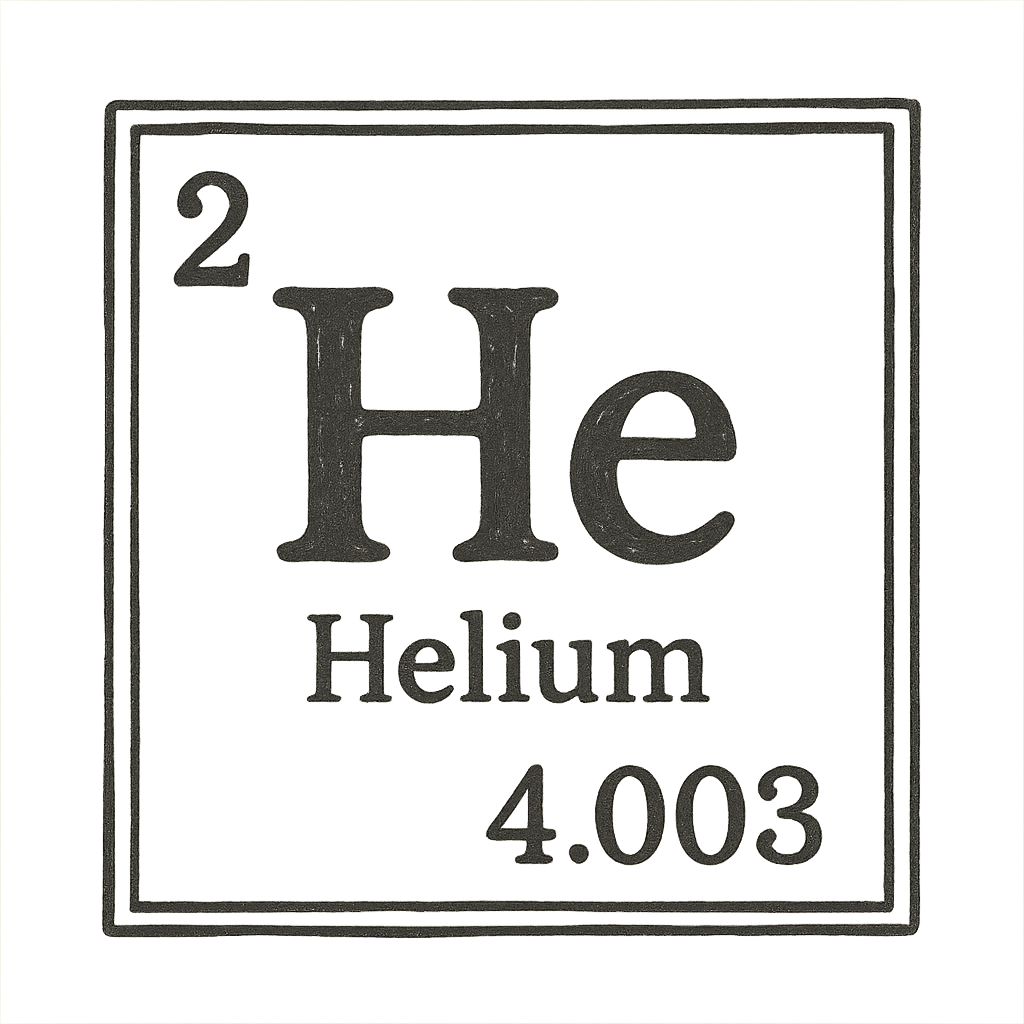 A line art, nostalgic graphic of helium's entry on the periodic table, use a dark color for the lines and text – a t-shirt design