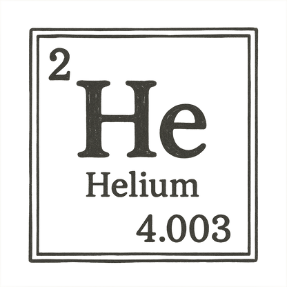 A line art, nostalgic graphic of helium's entry on the periodic table, use a dark color for the lines and text – a t-shirt design