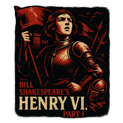 A retro, edgy graphic of a visual representation of a key theme and character from william shakespeare's henry vi, part 1 – a t-shirt design
