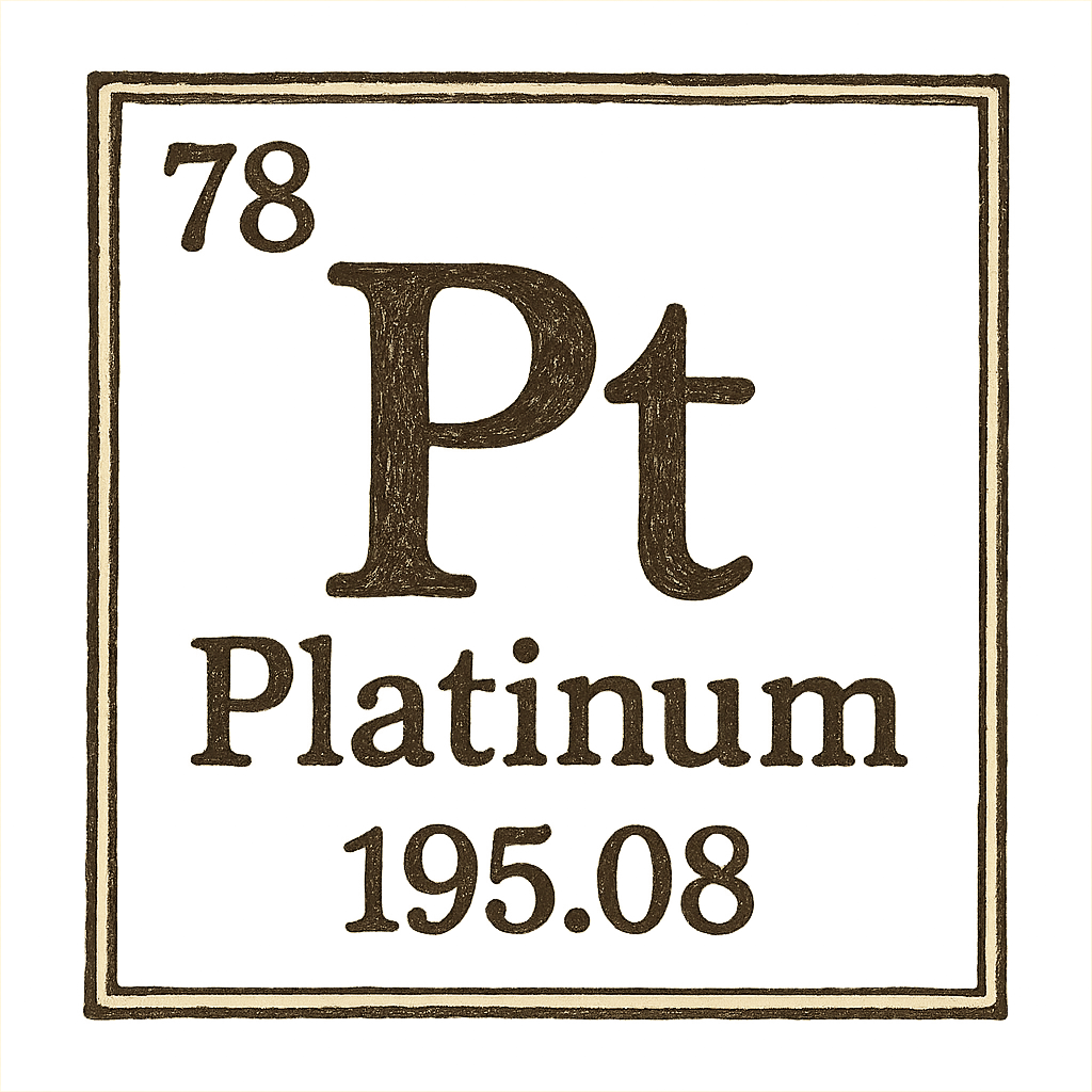 A line art, nostalgic graphic of platinum's entry on the periodic table, use a dark color for the lines and text – a t-shirt design