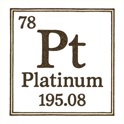 A line art, nostalgic graphic of platinum's entry on the periodic table, use a dark color for the lines and text – a t-shirt design