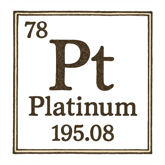 A line art, nostalgic graphic of platinum's entry on the periodic table, use a dark color for the lines and text – a t-shirt design