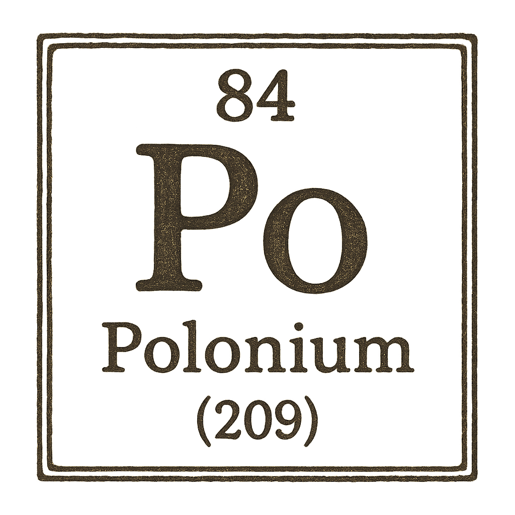 A line art, nostalgic graphic of polonium's entry on the periodic table, use a dark color for the lines and text – a t-shirt design