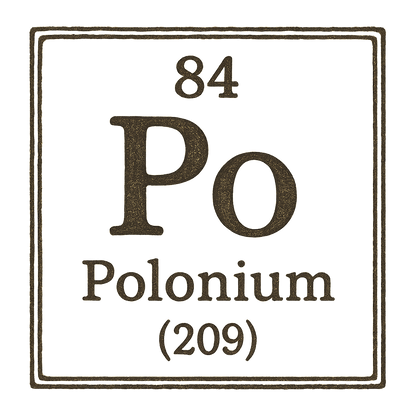 A line art, nostalgic graphic of polonium's entry on the periodic table, use a dark color for the lines and text – a t-shirt design