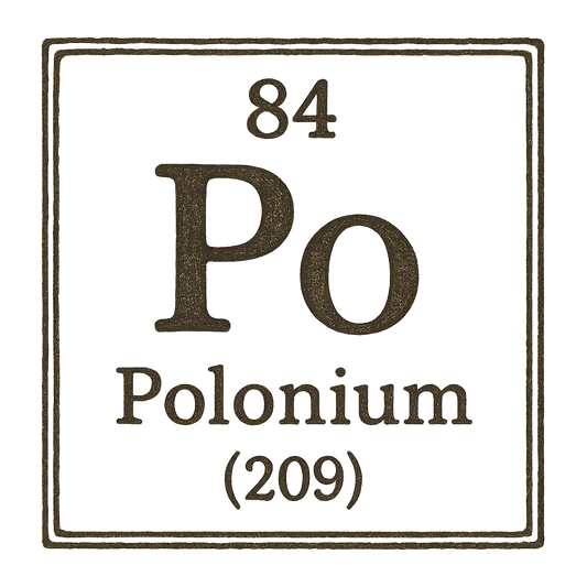 A line art, nostalgic graphic of polonium's entry on the periodic table, use a dark color for the lines and text – a t-shirt design