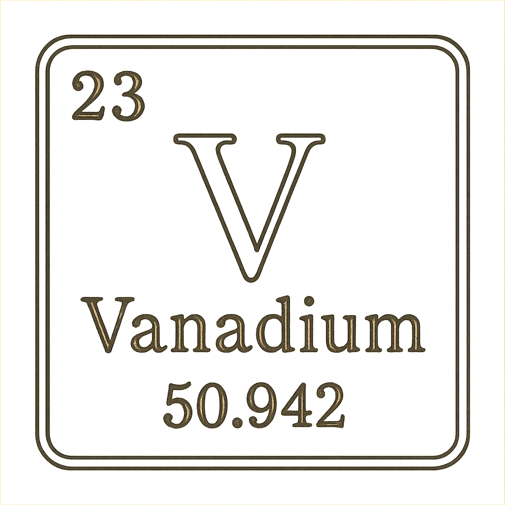 A line art, nostalgic graphic of vanadium's entry on the periodic table, use a dark color for the lines and text – a t-shirt design