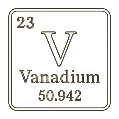 A line art, nostalgic graphic of vanadium's entry on the periodic table, use a dark color for the lines and text – a t-shirt design