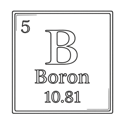 A line art, nostalgic graphic of boron's entry on the periodic table, use a dark color for the lines and text – a t-shirt design