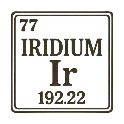 A line art, nostalgic graphic of iridium's entry on the periodic table, use a dark color for the lines and text – a t-shirt design