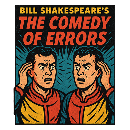 A retro, edgy graphic of a visual representation of a key theme and character from william shakespeare's the comedy of errors – a t-shirt design