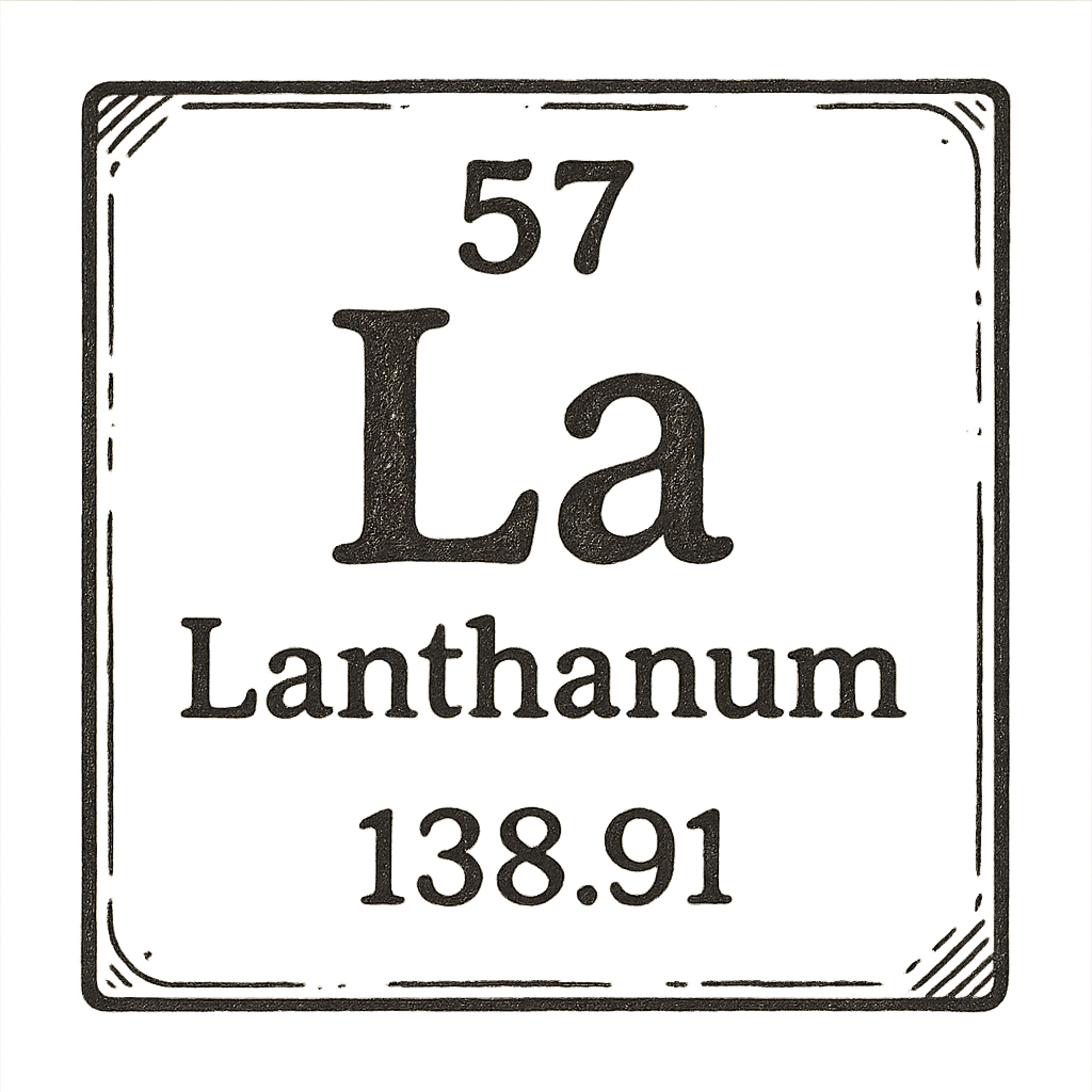 A line art, nostalgic graphic of lanthanum's entry on the periodic table, use a dark color for the lines and text – a t-shirt design
