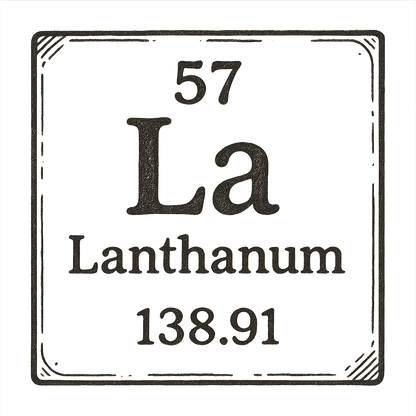 A line art, nostalgic graphic of lanthanum's entry on the periodic table, use a dark color for the lines and text – a t-shirt design