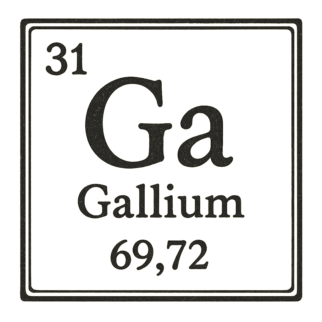A line art, nostalgic graphic of gallium's entry on the periodic table, use a dark color for the lines and text – a t-shirt design