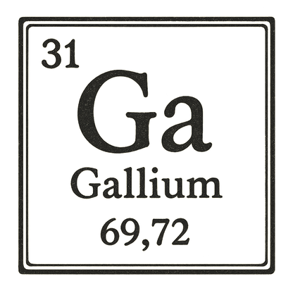 A line art, nostalgic graphic of gallium's entry on the periodic table, use a dark color for the lines and text – a t-shirt design