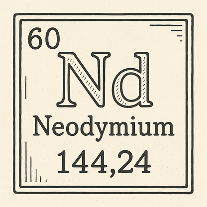 A line art, nostalgic graphic of neodymium's entry on the periodic table, use a dark color for the lines and text – a t-shirt design