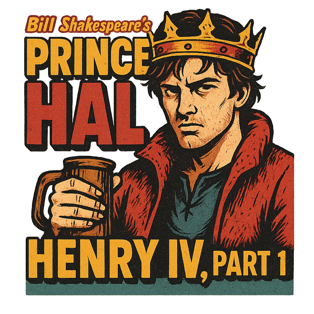 A retro, edgy graphic of a visual representation of a key theme and character from william shakespeare's henry iv, part 1 – a t-shirt design
