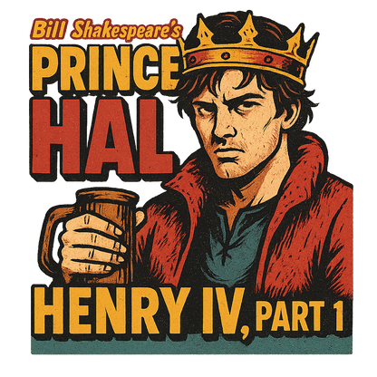 A retro, edgy graphic of a visual representation of a key theme and character from william shakespeare's henry iv, part 1 – a t-shirt design