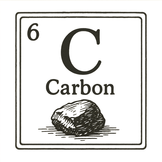 A line art, nostalgic graphic of carbon's entry on the periodic table, use a dark color for the lines and text – a t-shirt design