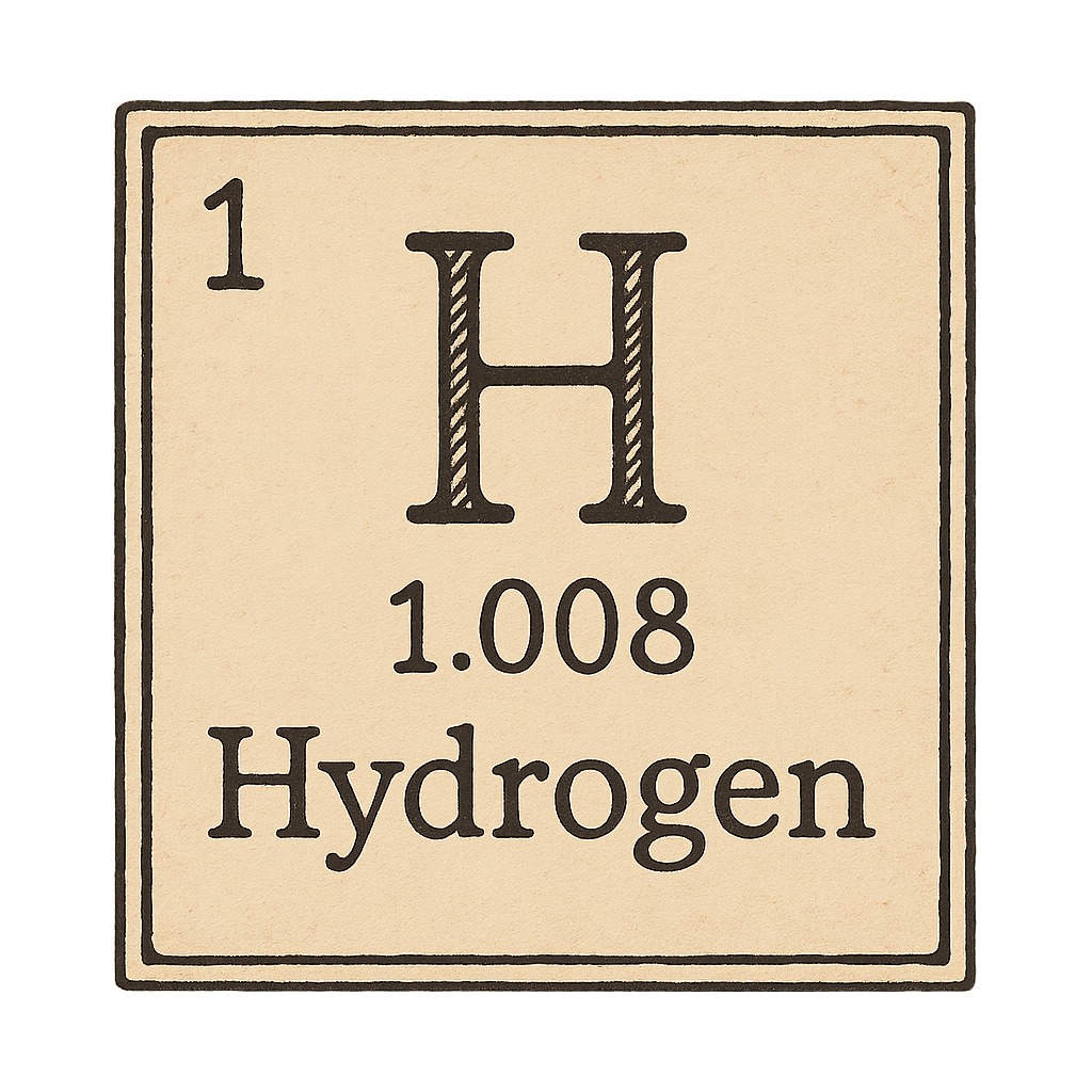 A line art, nostalgic graphic of hydrogen's entry on the periodic table, use a dark color for the lines and text – a t-shirt design