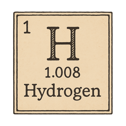 A line art, nostalgic graphic of hydrogen's entry on the periodic table, use a dark color for the lines and text – a t-shirt design