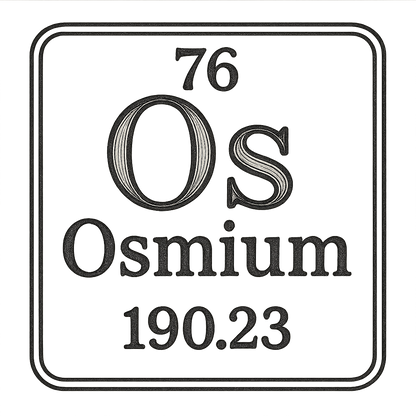 A line art, nostalgic graphic of osmium's entry on the periodic table, use a dark color for the lines and text – a t-shirt design