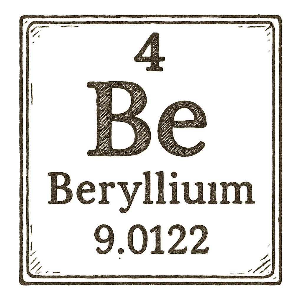 A line art, nostalgic graphic of beryllium's entry on the periodic table, use a dark color for the lines and text – a t-shirt design