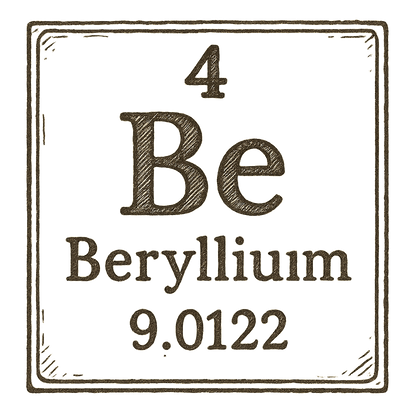 A line art, nostalgic graphic of beryllium's entry on the periodic table, use a dark color for the lines and text – a t-shirt design
