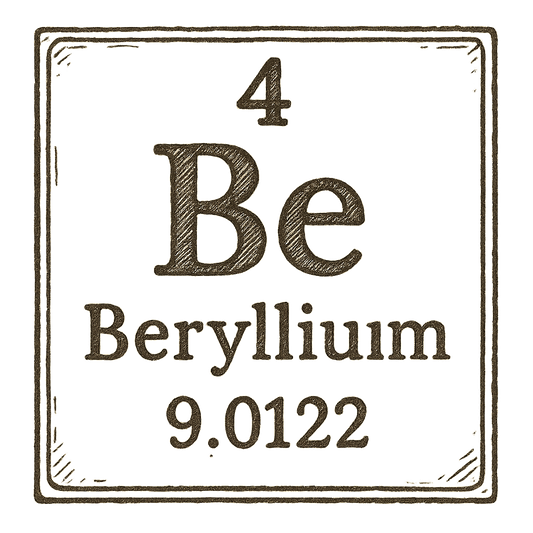 A line art, nostalgic graphic of beryllium's entry on the periodic table, use a dark color for the lines and text – a t-shirt design