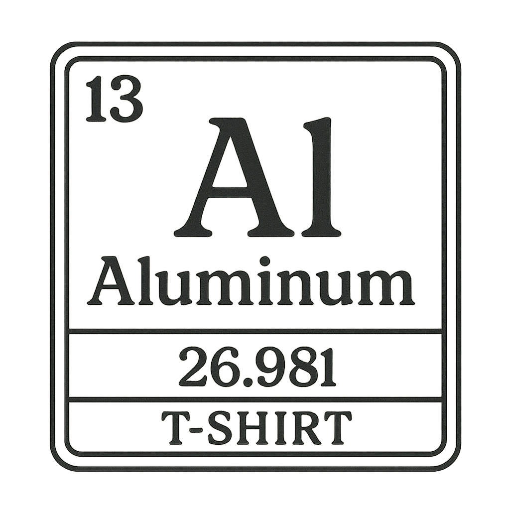 A line art, nostalgic graphic of aluminum's entry on the periodic table, use a dark color for the lines and text – a t-shirt design