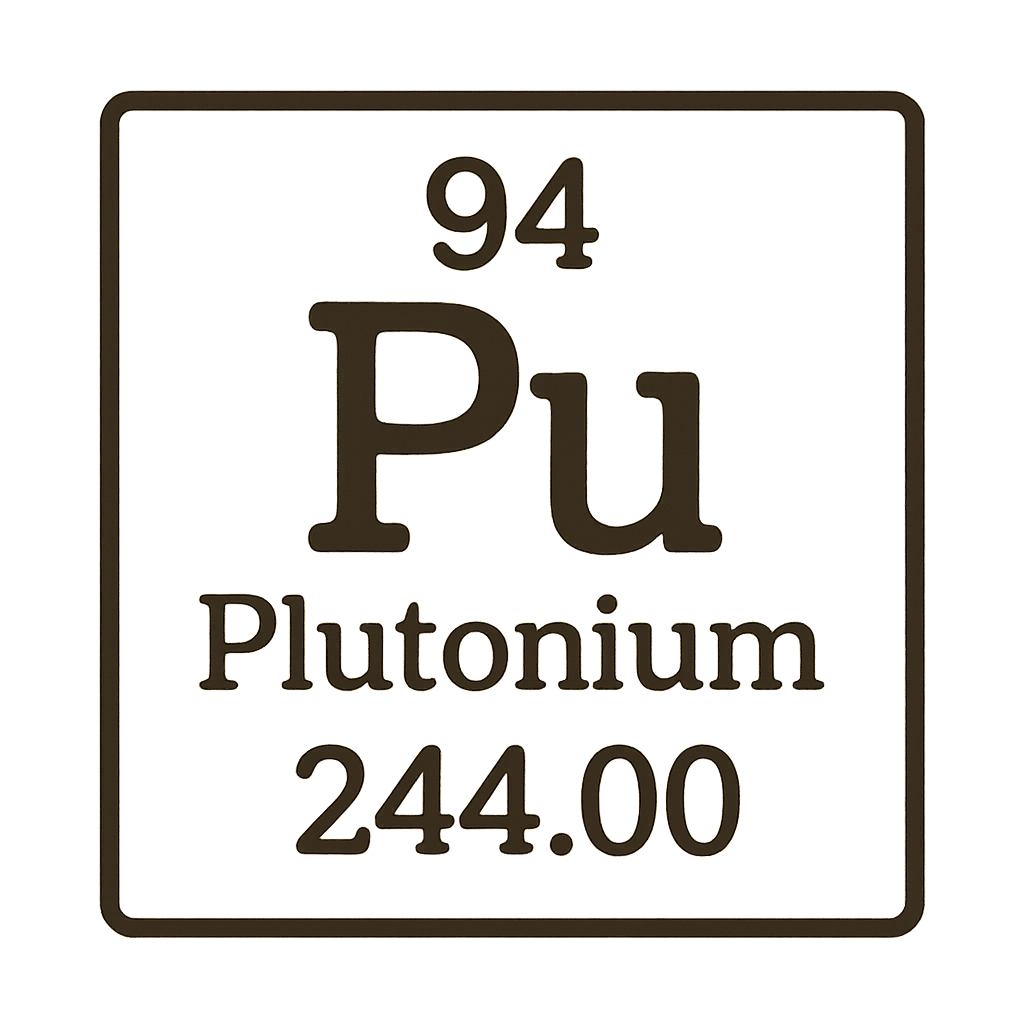 A line art, nostalgic graphic of plutonium's entry on the periodic table, use a dark color for the lines and text – a t-shirt design