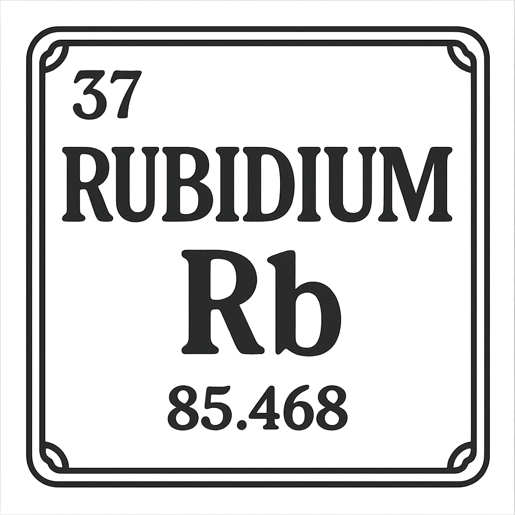 A line art, nostalgic graphic of rubidium's entry on the periodic table, use a dark color for the lines and text – a t-shirt design