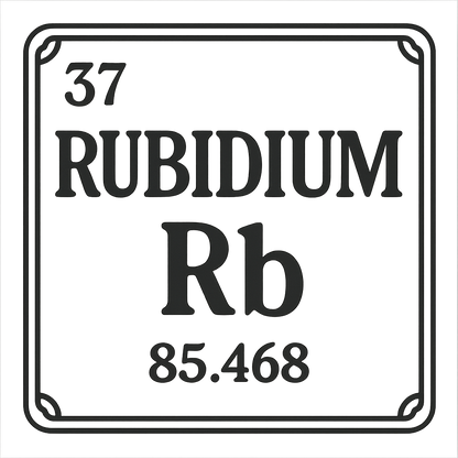 A line art, nostalgic graphic of rubidium's entry on the periodic table, use a dark color for the lines and text – a t-shirt design