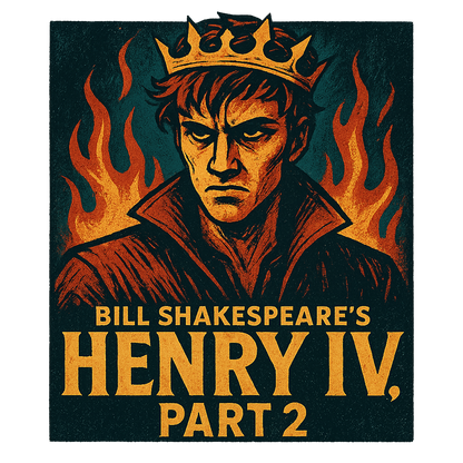 A retro, edgy graphic of a visual representation of a key theme and character from william shakespeare's henry iv, part 2 – a t-shirt design