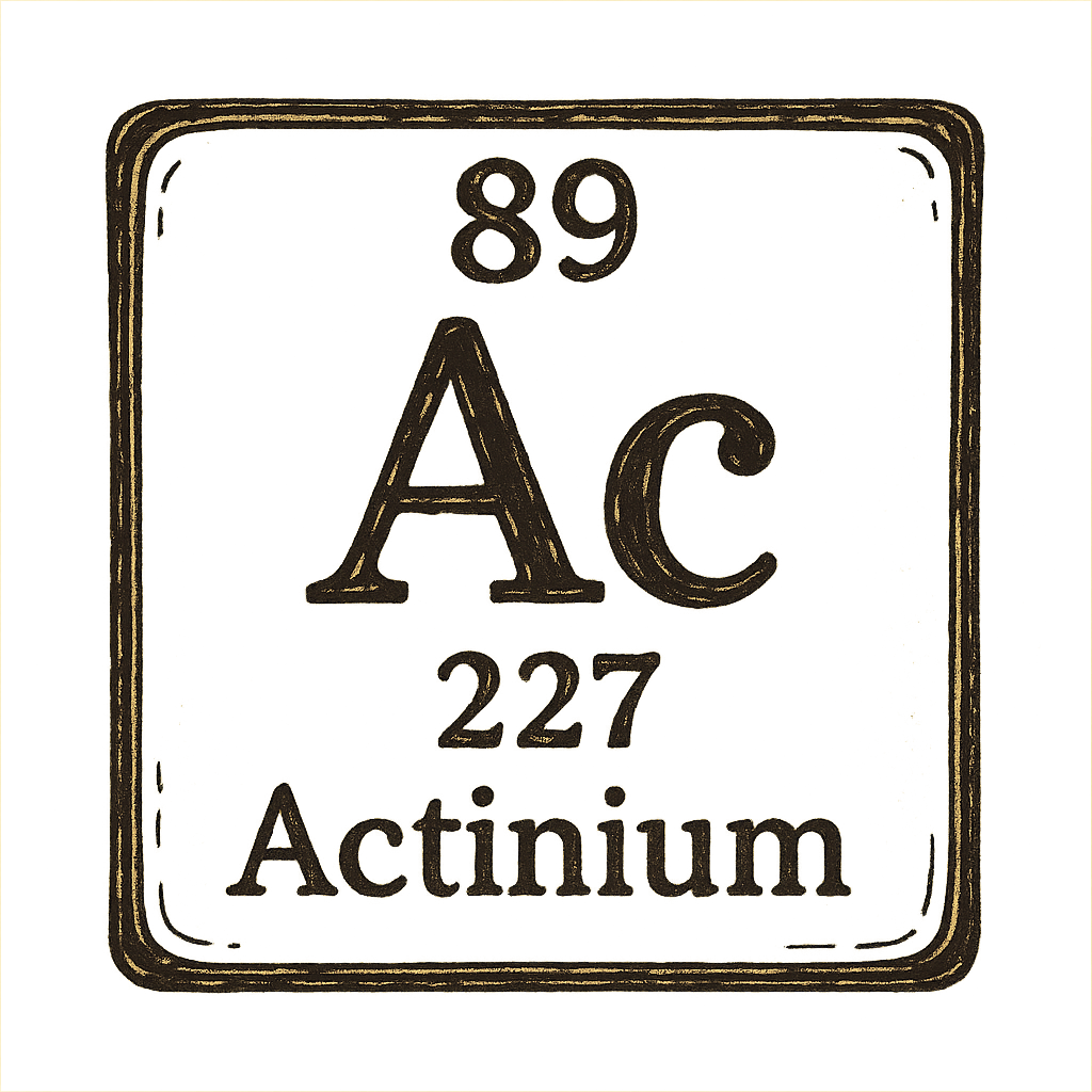 A line art, nostalgic graphic of actinium's entry on the periodic table, use a dark color for the lines and text – a t-shirt design