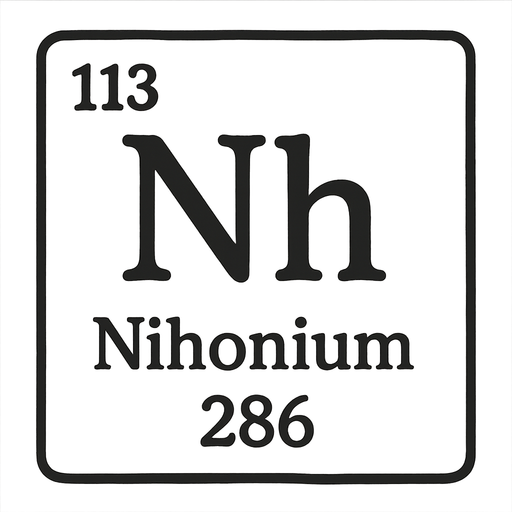 A line art, nostalgic graphic of nihonium's entry on the periodic table, use a dark color for the lines and text – a t-shirt design