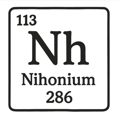A line art, nostalgic graphic of nihonium's entry on the periodic table, use a dark color for the lines and text – a t-shirt design