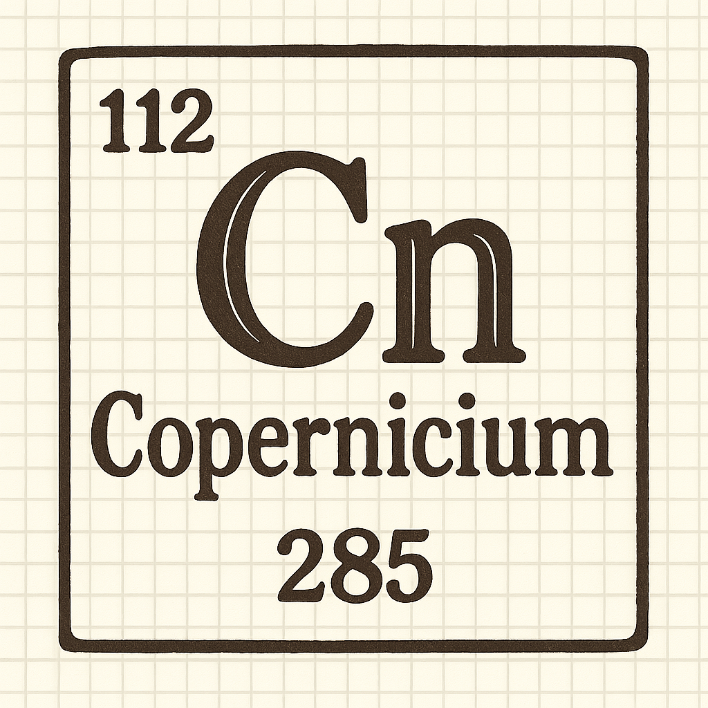 A line art, nostalgic graphic of copernicium's entry on the periodic table, use a dark color for the lines and text – a t-shirt design