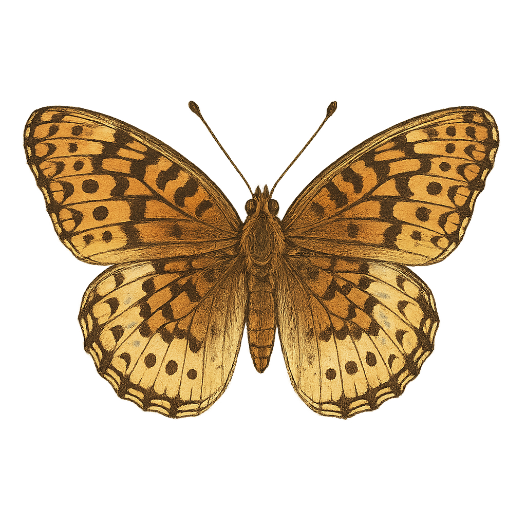 A hand-drawn, tranquil graphic of great spangled fritillary butterfly – a t-shirt design