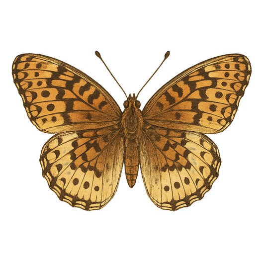 A hand-drawn, tranquil graphic of great spangled fritillary butterfly – a t-shirt design