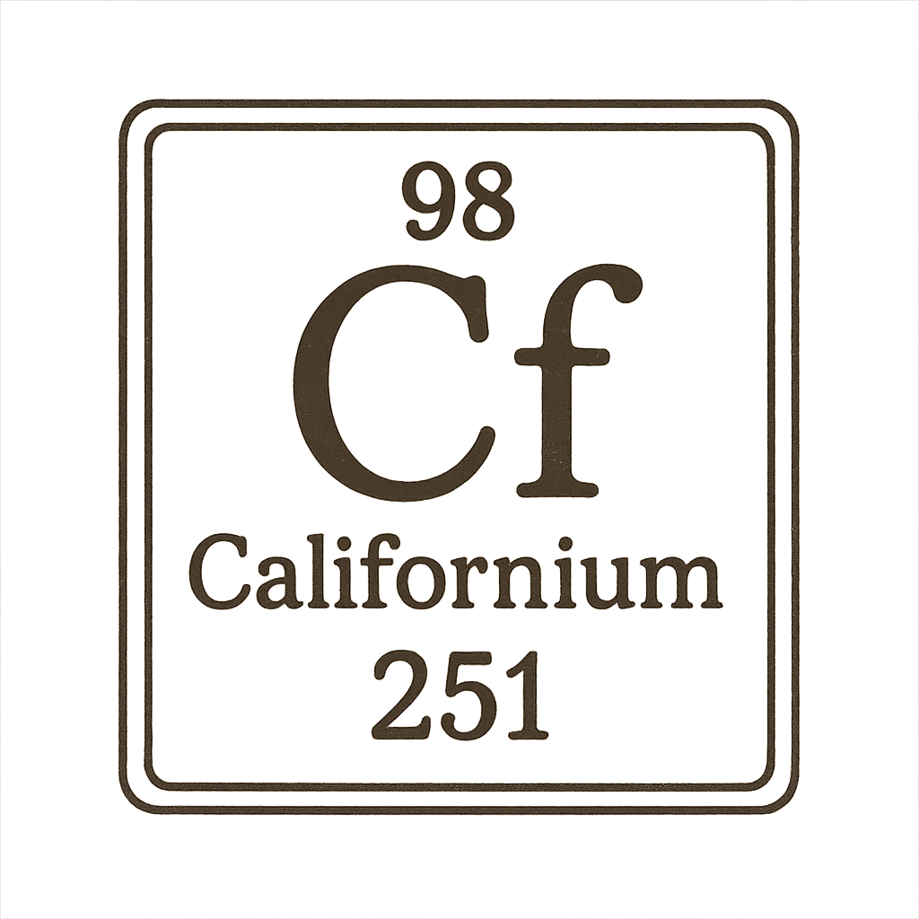 A line art, nostalgic graphic of californium's entry on the periodic table, use a dark color for the lines and text – a t-shirt design