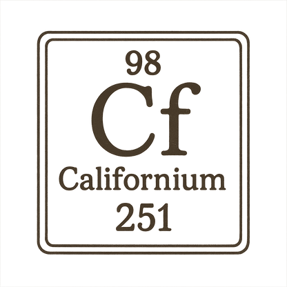 A line art, nostalgic graphic of californium's entry on the periodic table, use a dark color for the lines and text – a t-shirt design