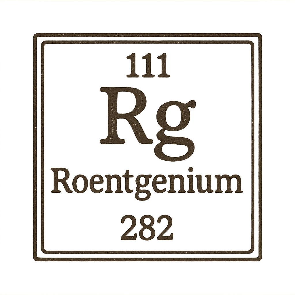 A line art, nostalgic graphic of roentgenium's entry on the periodic table, use a dark color for the lines and text – a t-shirt design