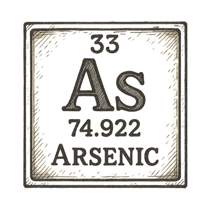 A line art, nostalgic graphic of arsenic's entry on the periodic table, use a dark color for the lines and text – a t-shirt design
