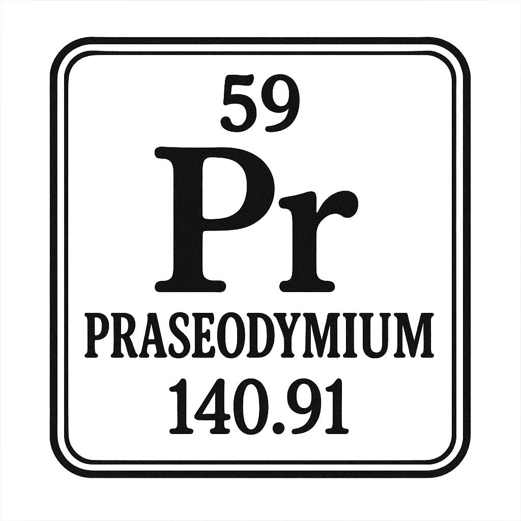 A line art, nostalgic graphic of praseodymium's entry on the periodic table, use a dark color for the lines and text – a t-shirt design