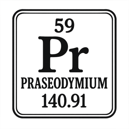 A line art, nostalgic graphic of praseodymium's entry on the periodic table, use a dark color for the lines and text – a t-shirt design