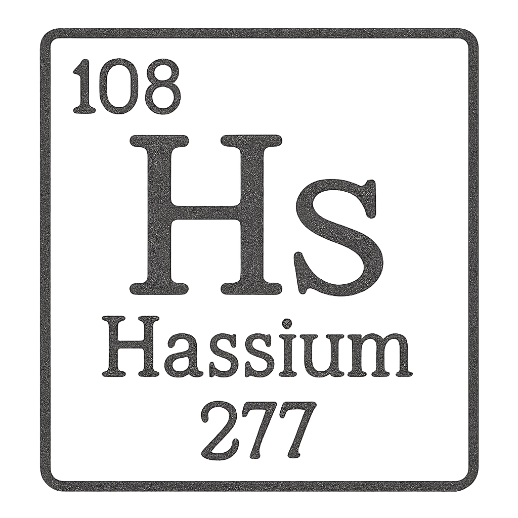 A line art, nostalgic graphic of hassium's entry on the periodic table, use a dark color for the lines and text – a t-shirt design