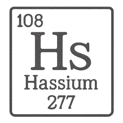 A line art, nostalgic graphic of hassium's entry on the periodic table, use a dark color for the lines and text – a t-shirt design