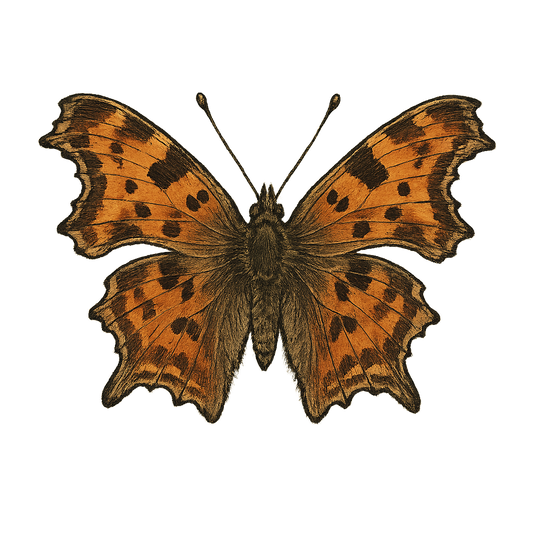 A hand-drawn, tranquil graphic of comma butterfly – a t-shirt design